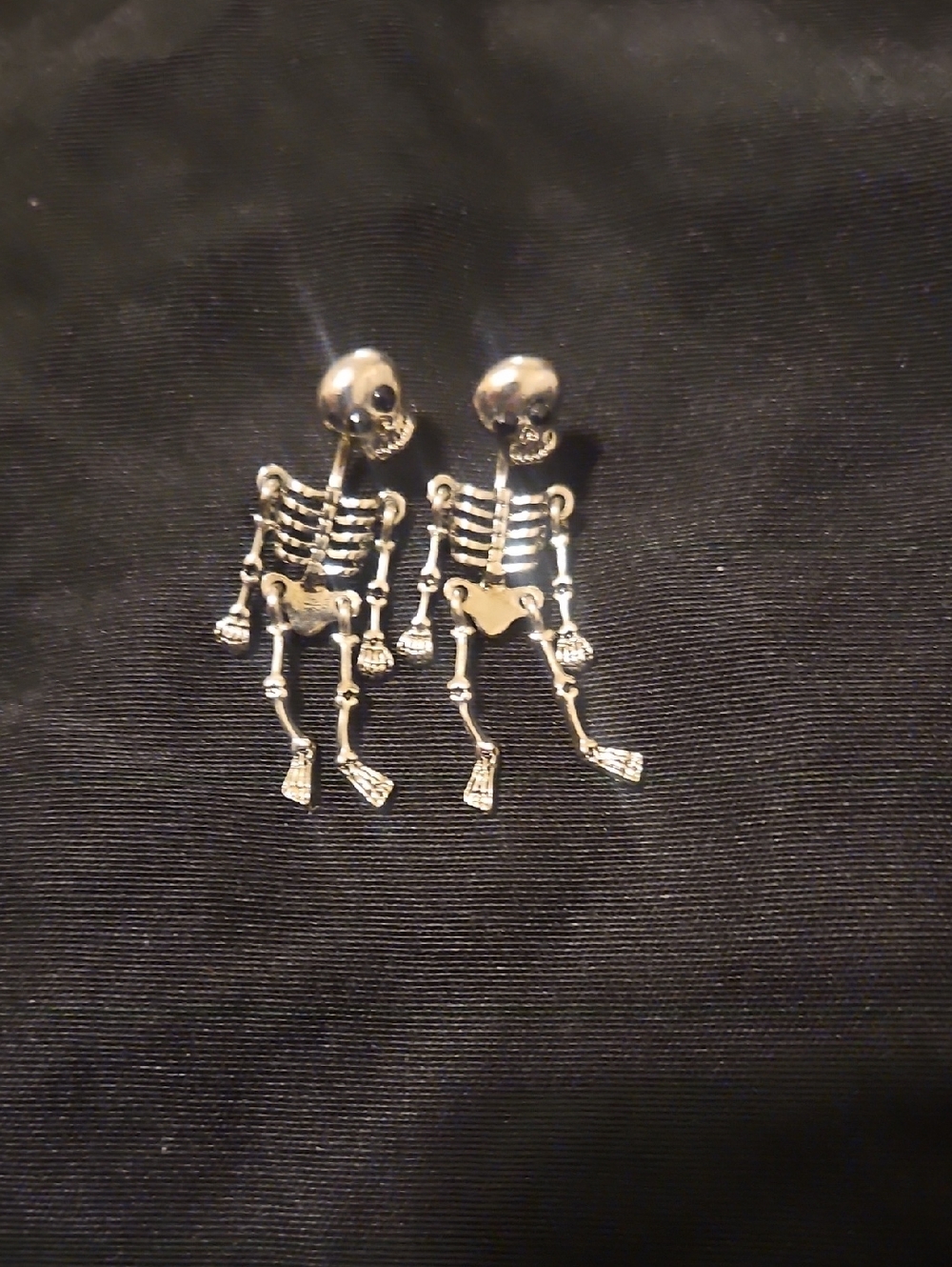 Source Unknown Silver Skeleton Drop Earrings